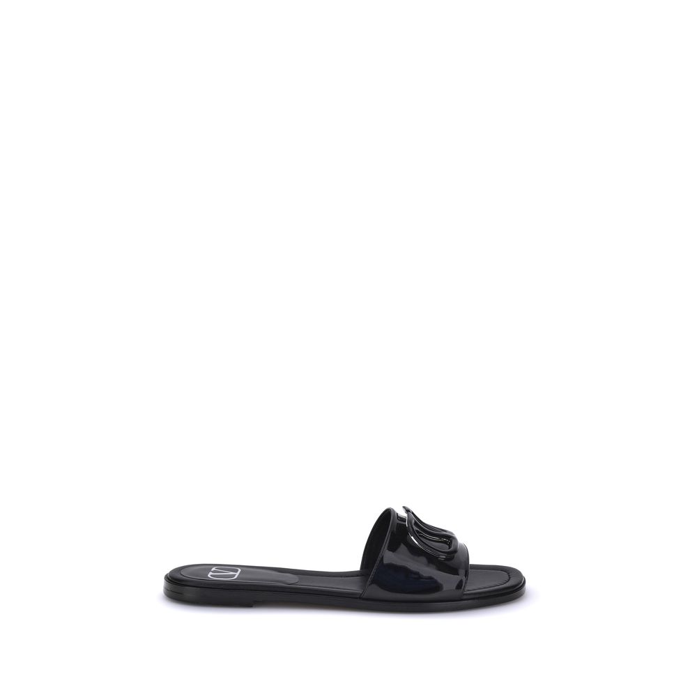 Valentino Garavani Black Calf Leather Bos Taurus Flat Women's Sandals