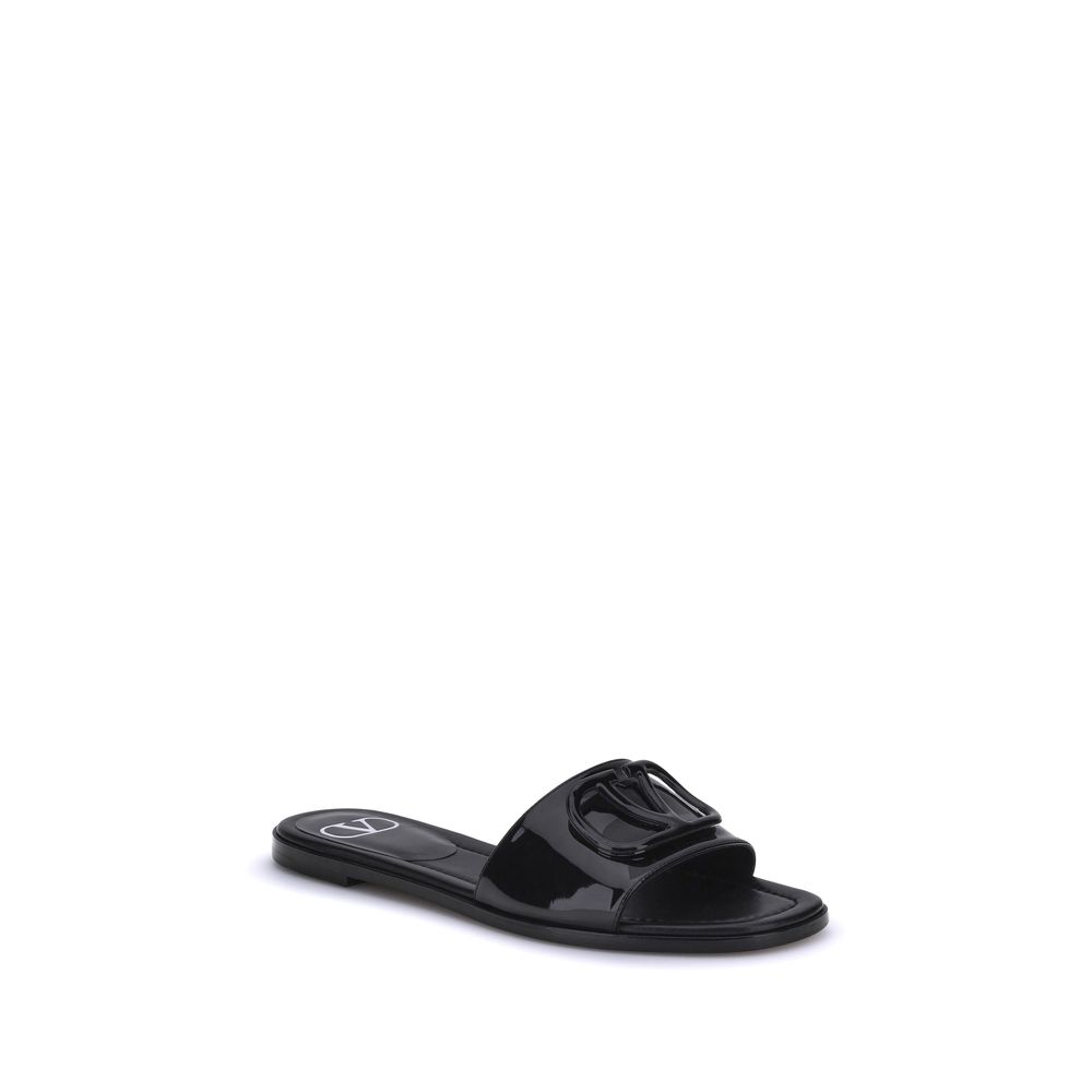Valentino Garavani Black Calf Leather Bos Taurus Flat Women's Sandals
