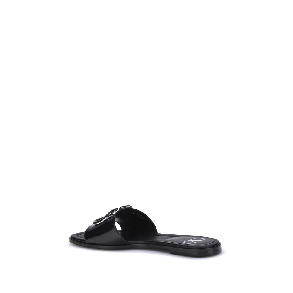Valentino Garavani Black Calf Leather Bos Taurus Flat Women's Sandals