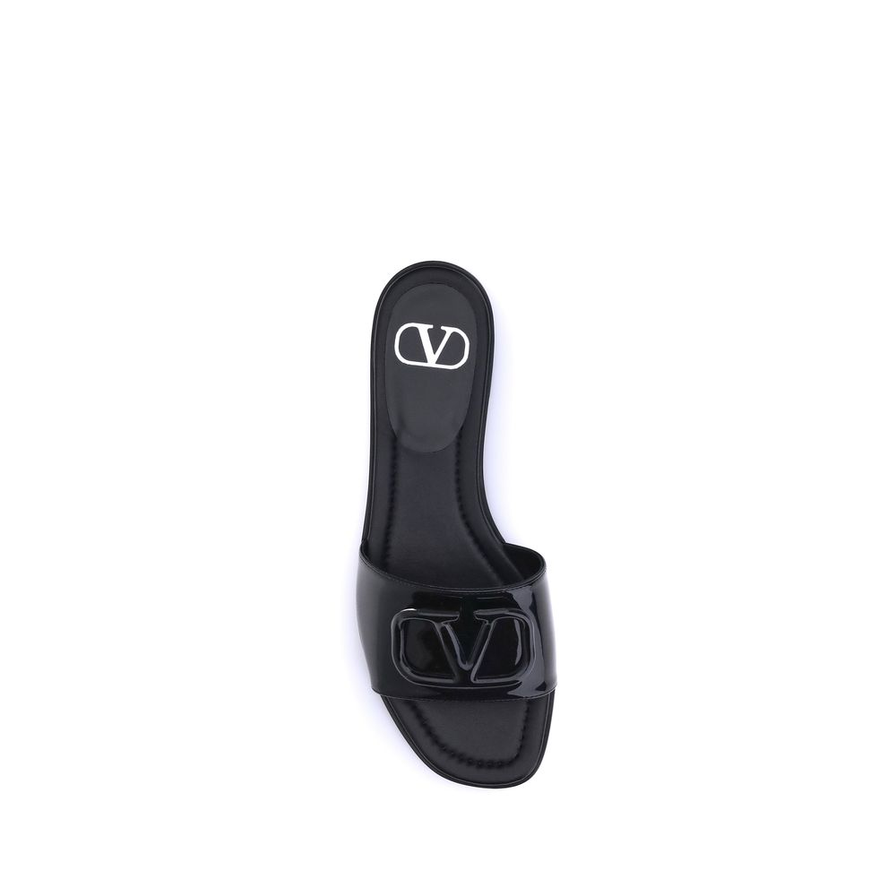 Valentino Garavani Black Calf Leather Bos Taurus Flat Women's Sandals
