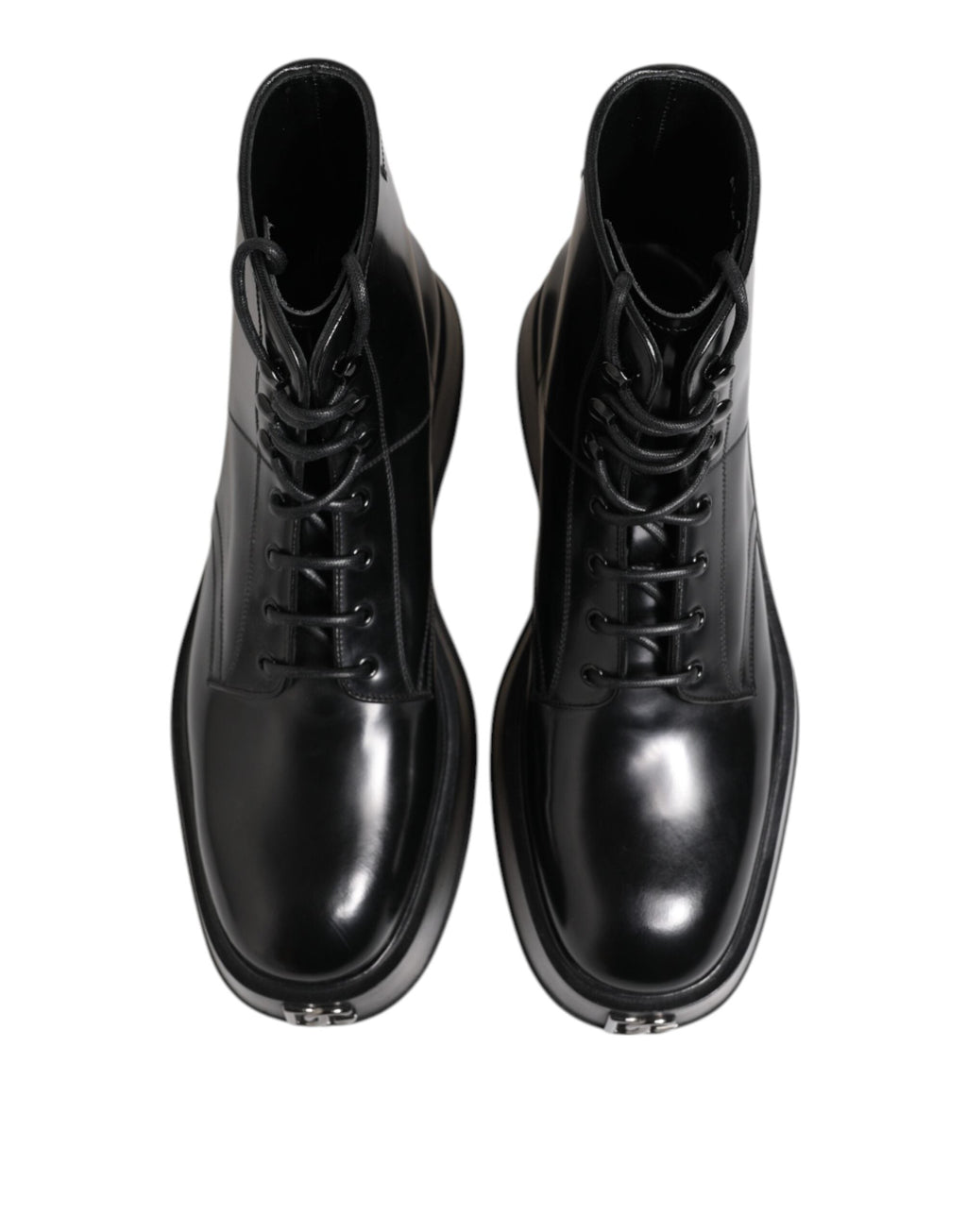 Dolce & Gabbana Black Leather Logo Ankle Boots Lace Up Men's Shoes