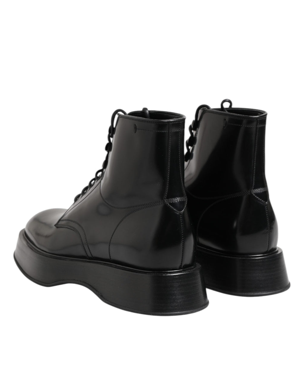 Dolce & Gabbana Black Leather Logo Ankle Boots Lace Up Men's Shoes