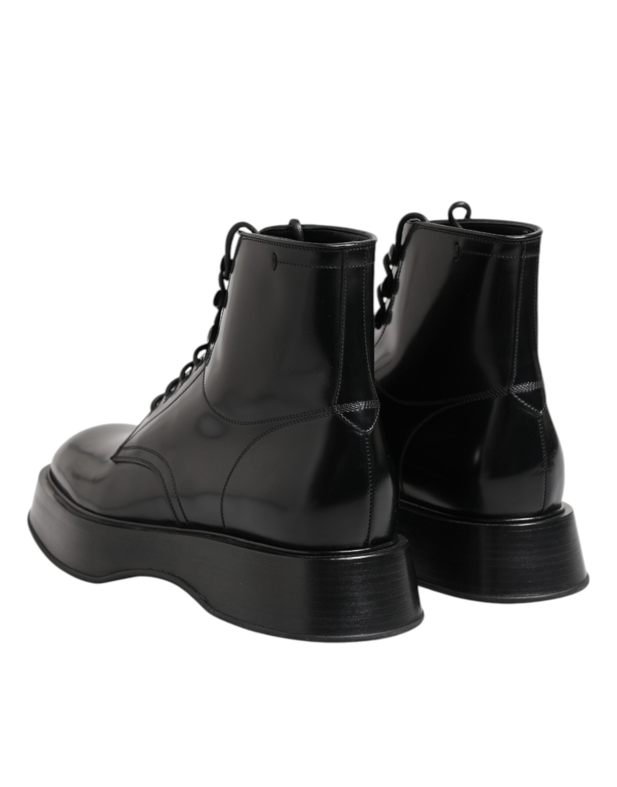 Dolce & Gabbana Black Leather Logo Ankle Boots Lace Up Men's Shoes