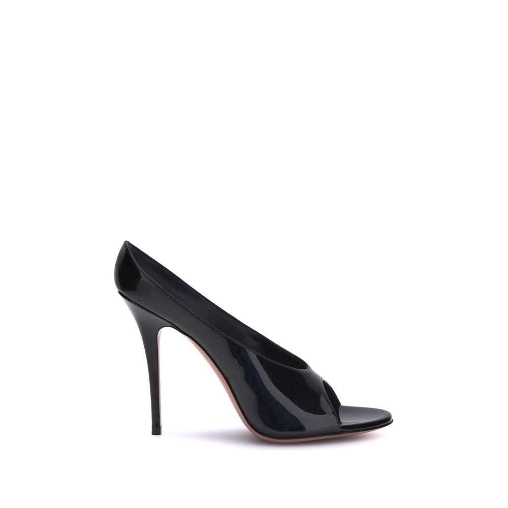 Amina Muaddi Black Calf Leather Bos Taurus Stiletto Heel Women's Sandals