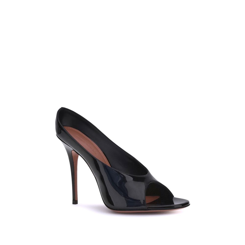 Amina Muaddi Black Calf Leather Bos Taurus Stiletto Heel Women's Sandals