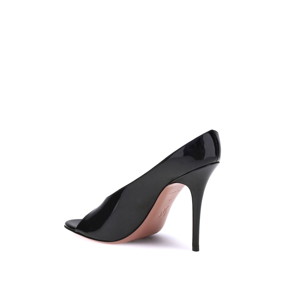 Amina Muaddi Black Calf Leather Bos Taurus Stiletto Heel Women's Sandals
