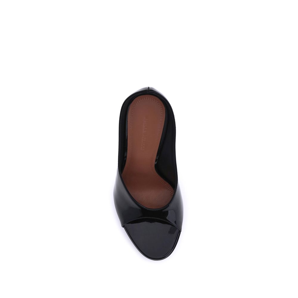 Amina Muaddi Black Calf Leather Bos Taurus Stiletto Heel Women's Sandals