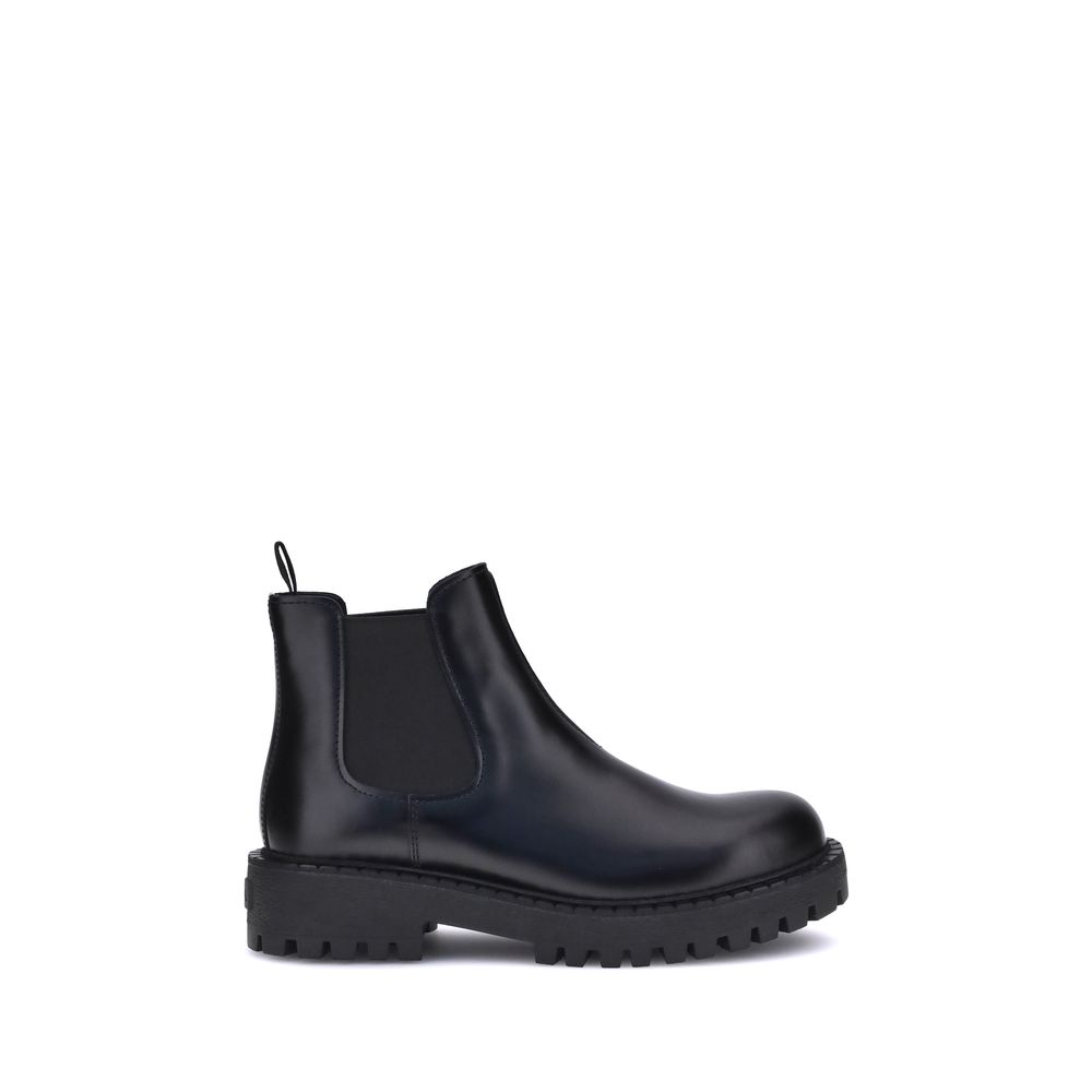Prada Black Calf Leather Bos Taurus Chelsea Men's Boots