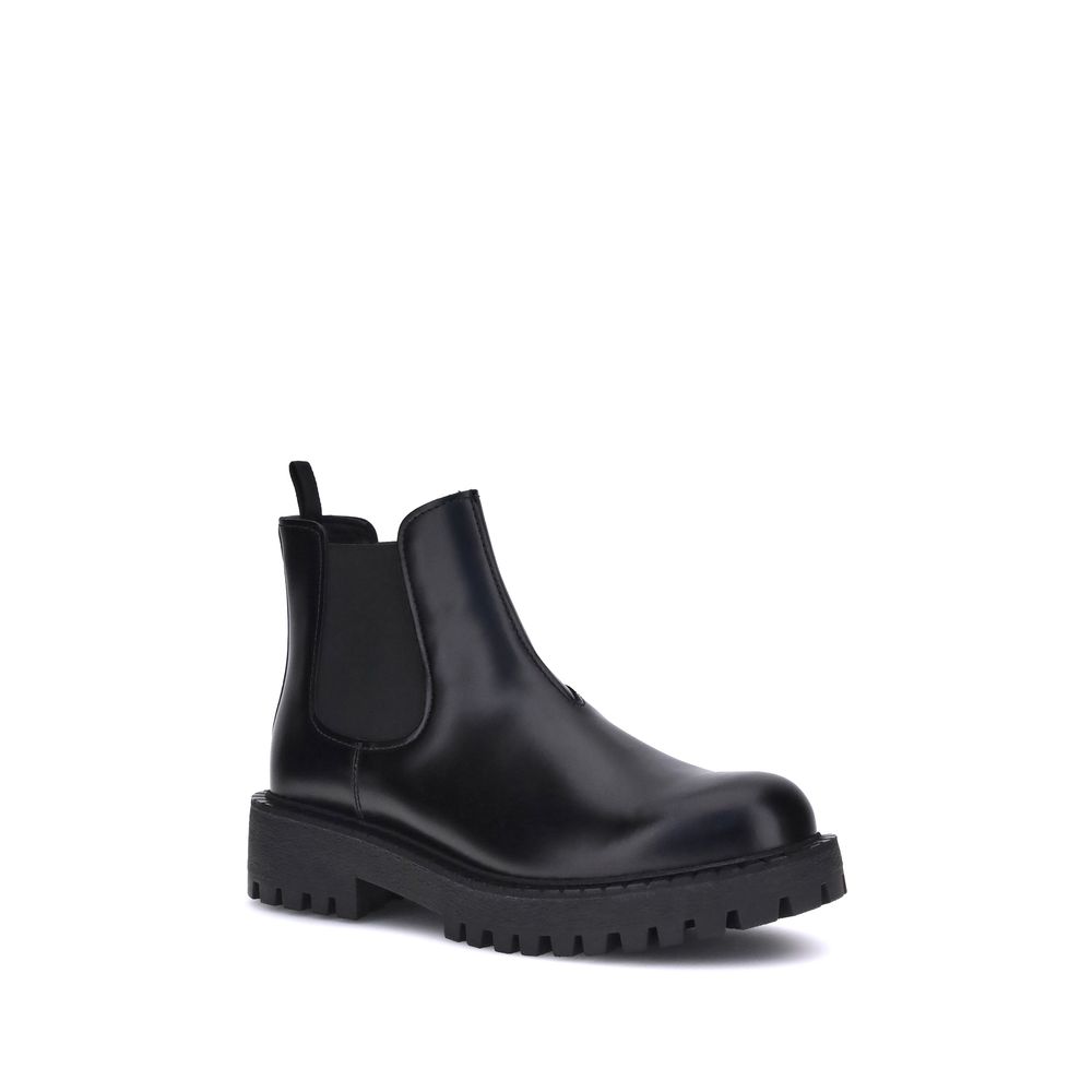 Prada Black Calf Leather Bos Taurus Chelsea Men's Boots