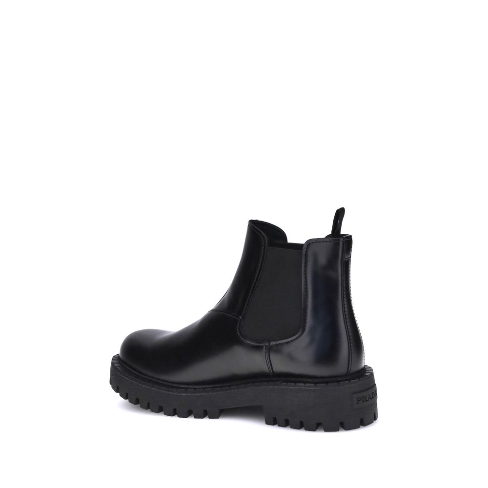 Prada Black Calf Leather Bos Taurus Chelsea Men's Boots
