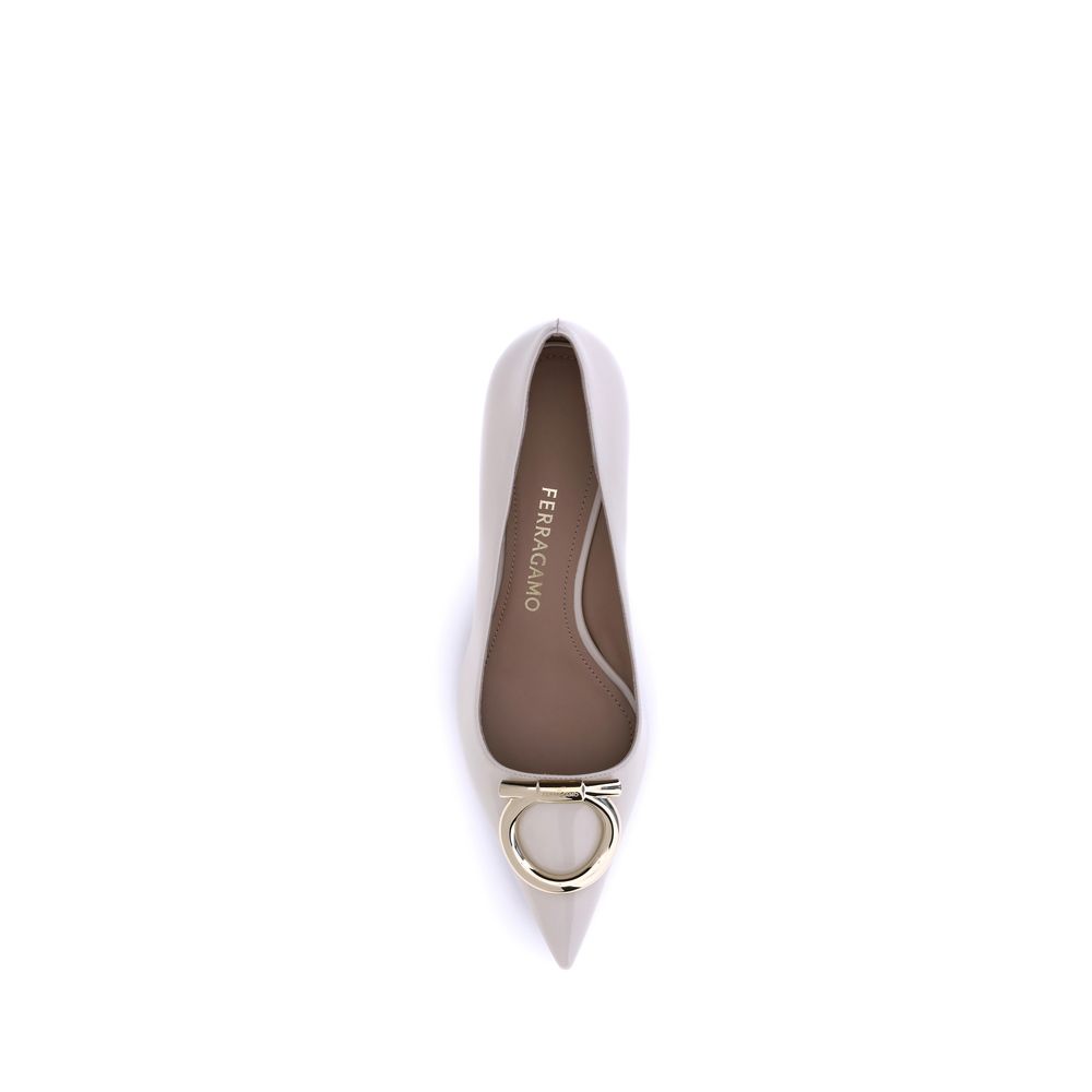 Ferragamo Cream Calf Leather Bos Taurus Mid Heel Women's Pumps