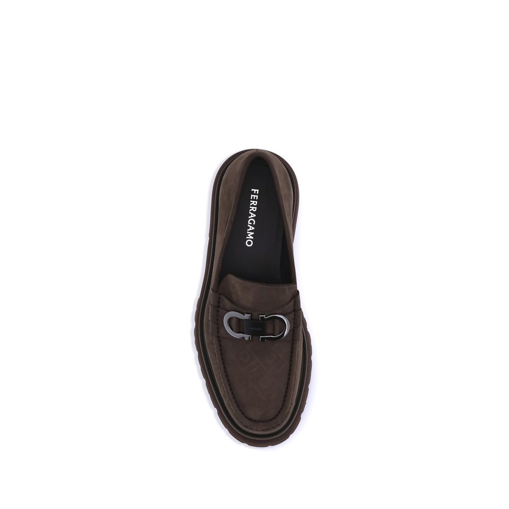 Ferragamo Brown Calf Leather Bos Taurus Slip-On Men's Loafers