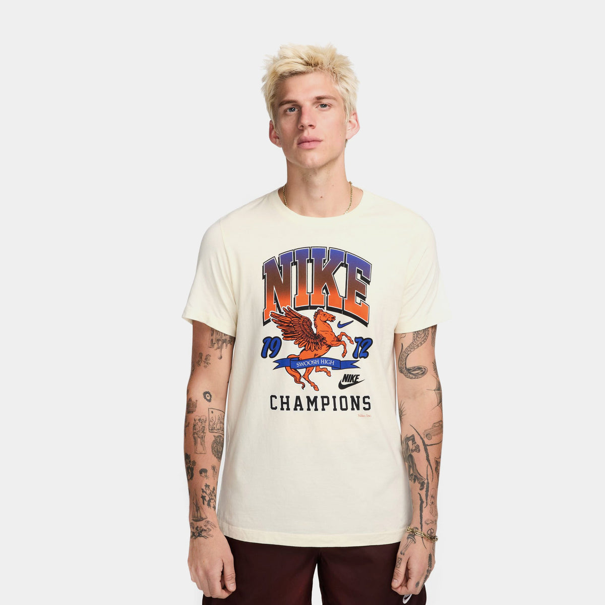 Exclusive NSW 1972 Champions Mens Short Sleeve Shirt (Beige/Orange) — S — Front View
