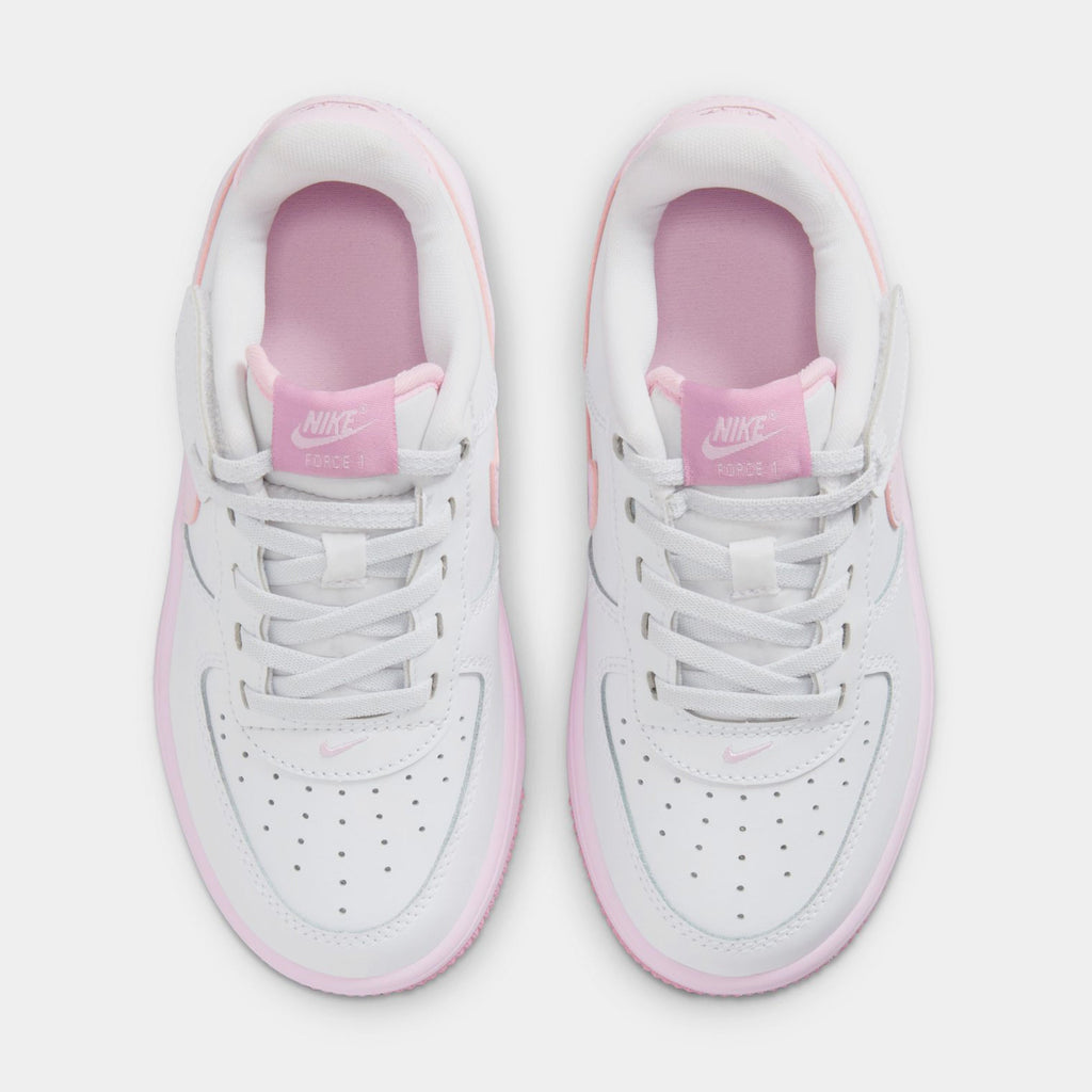 Exclusive Force 1 Low EasyOn Preschool Lifestyle Shoes (White/Pink Foam/Elemental Pink) — 8C — Top View