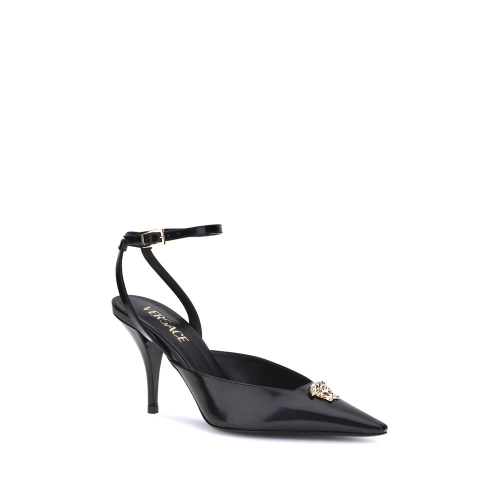 Versace Black Calf Leather Bos Taurus Women's Pumps