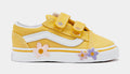 Exclusive Old Skool Flower Infant Toddler Lifestyle Shoes (Yellow/White) — 2C — Front View