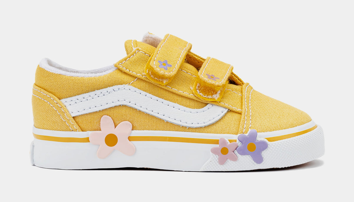 Exclusive Old Skool Flower Infant Toddler Lifestyle Shoes (Yellow/White) — 2C — Front View
