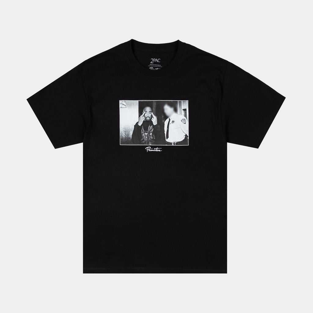 Exclusive Tupac Icon Mens Short Sleeve Shirt (Black/Black/White) — S — Front View