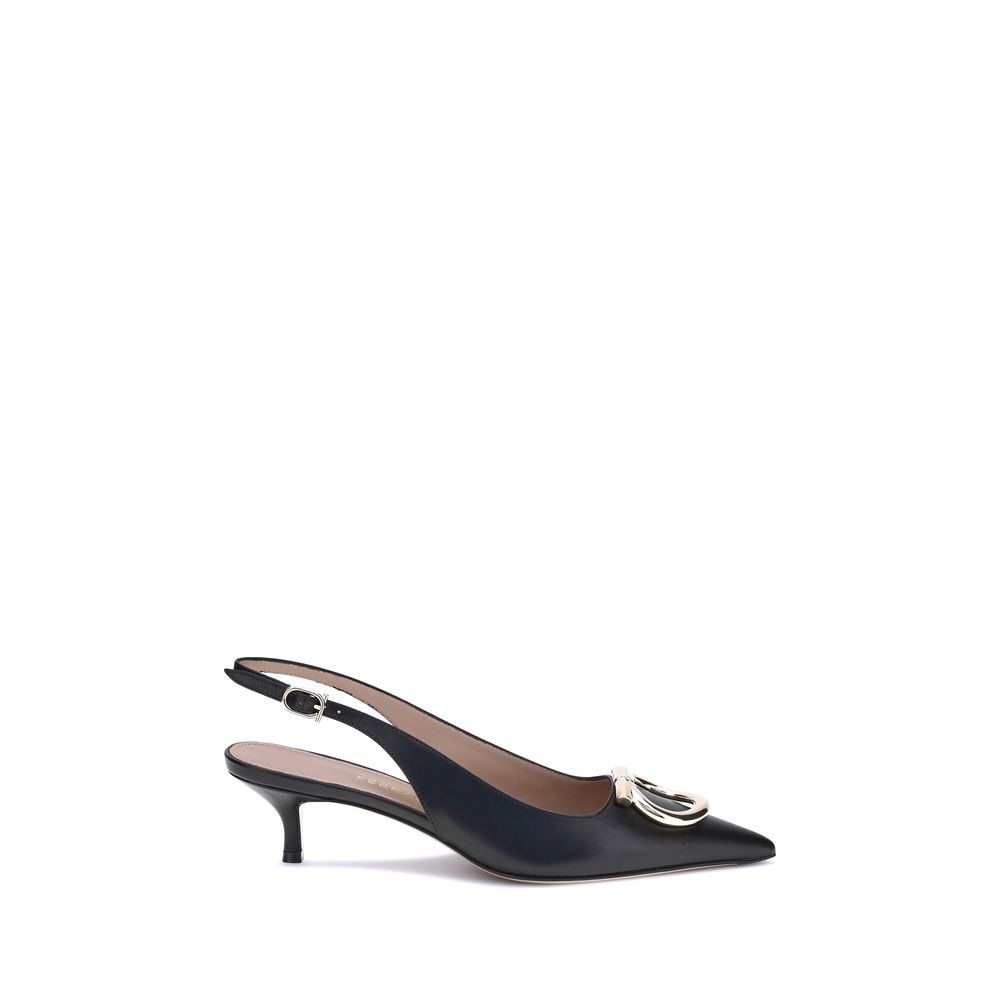 Ferragamo Black Calf Leather Bos Taurus High Heel Women's Pumps