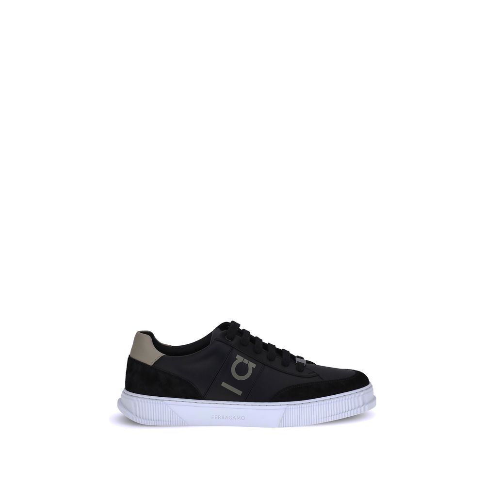 Ferragamo Black Calf Leather Bos Taurus Low Top Men's Sneakers
