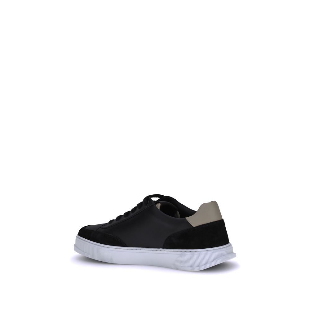 Ferragamo Black Calf Leather Bos Taurus Low Top Men's Sneakers