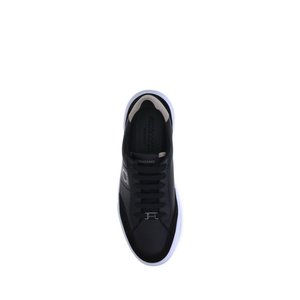 Ferragamo Black Calf Leather Bos Taurus Low Top Men's Sneakers
