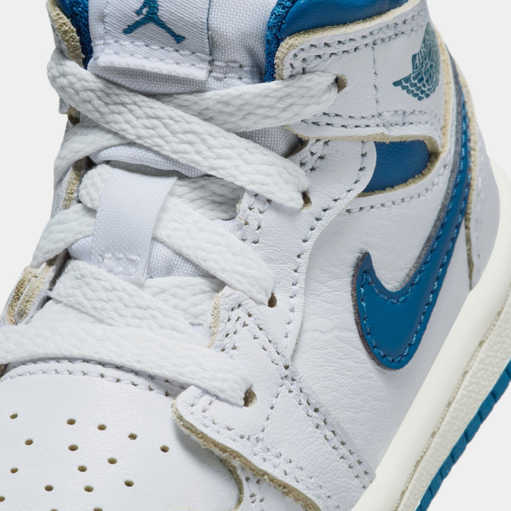Exclusive Air Jordan 1 Retro Mid SE Industrial Blue Infant Toddler Lifestyle Shoes (White/Sail/Industrial Blue) — 2C — Side View