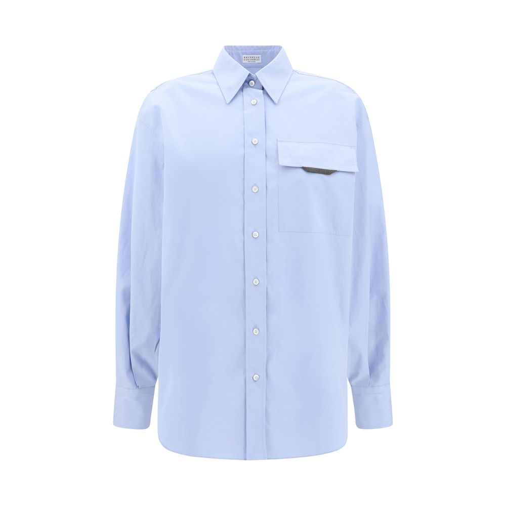 Brunello Cucinelli Light Blue Cotton Dress Women's Shirt