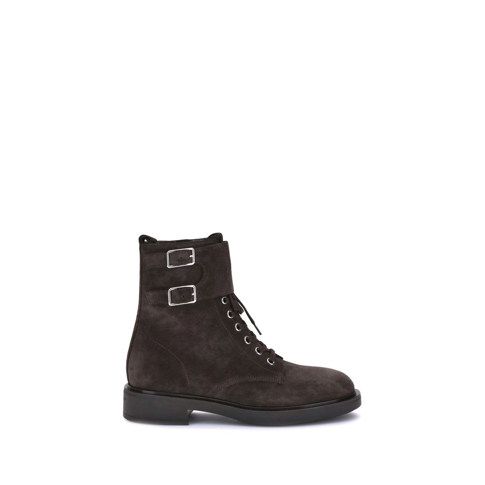 Gianvito Rossi Brown Calf Leather Bos Taurus Lace-Up Women's Boots