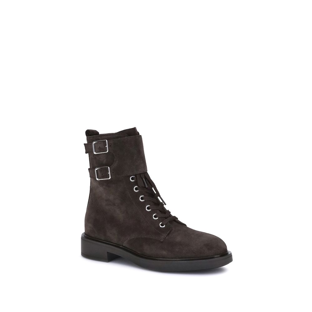 Gianvito Rossi Brown Calf Leather Bos Taurus Lace-Up Women's Boots
