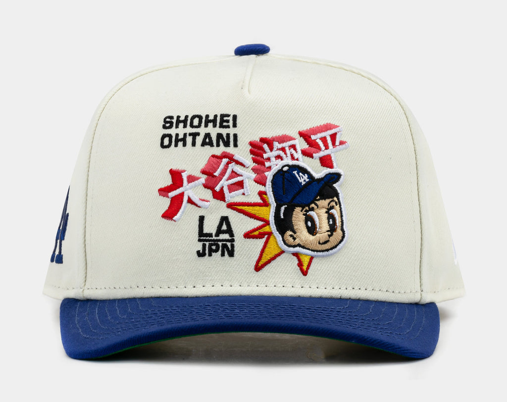 Exclusive Shoe Palace Exclusive Los Angeles Dodgers Shohei Ohtani Chrome 950AF Snapback Mens Hat (Beige/Blue) — OS — Front View