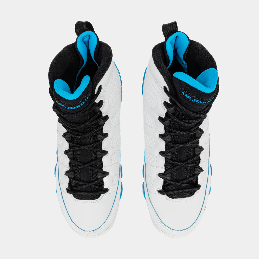Exclusive Air Jordan 9 Retro Powder Blue Grade School Lifestyle Shoes (Summit White/Black/Powder Blue) — 3.5Y — Detail View
