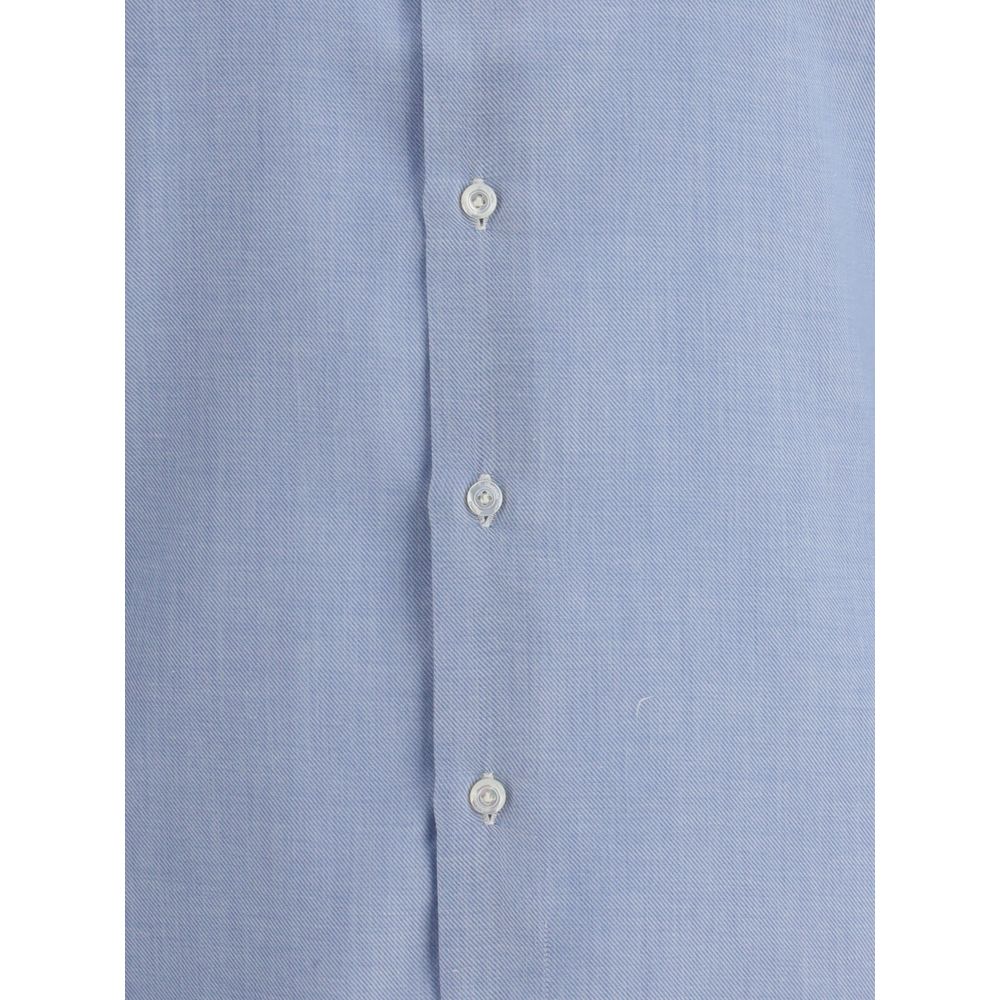 Finamore Light Blue Cotton Dress Men's Shirt