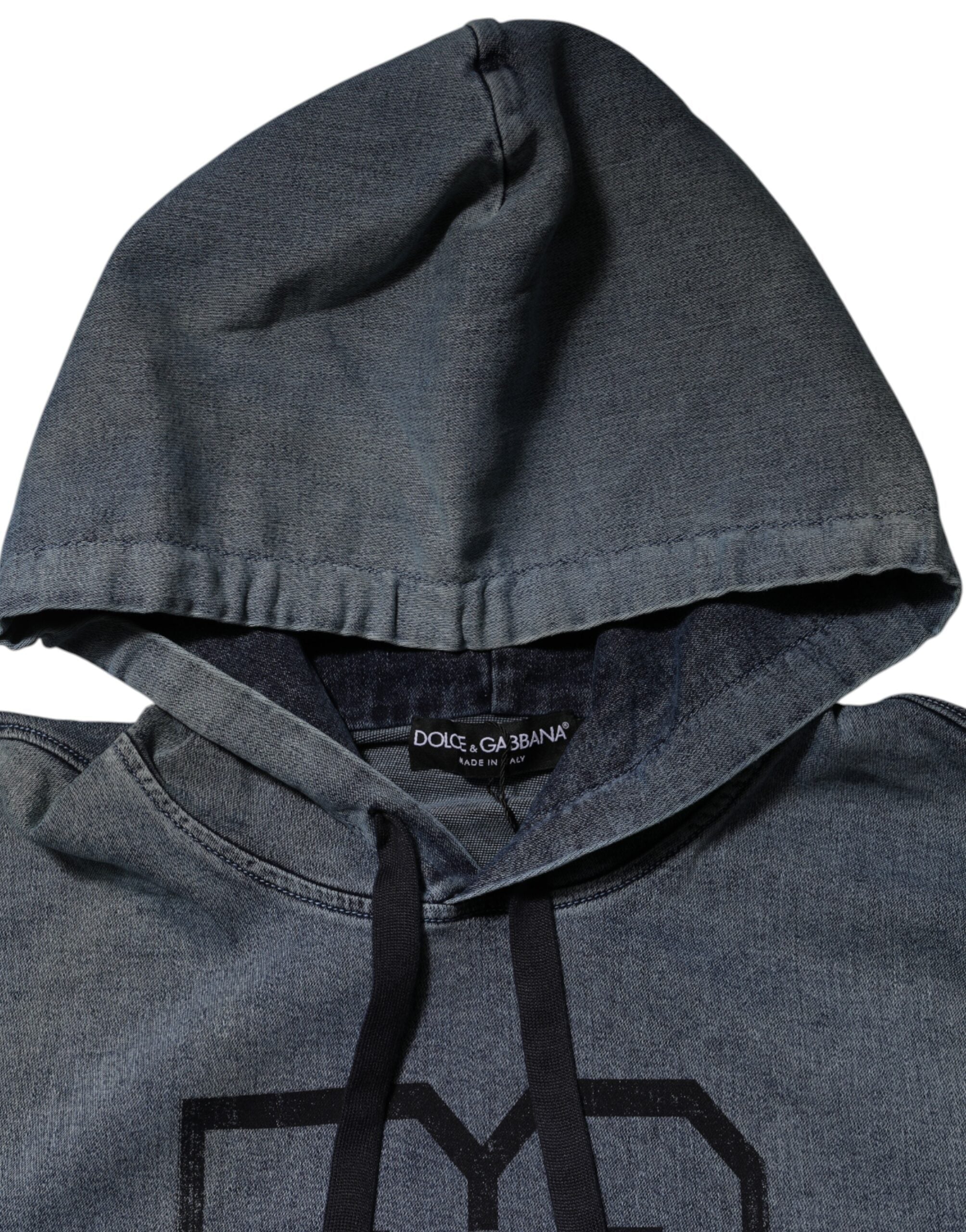 Dolce & Gabbana Blue Cotton Blend Hooded Sweatshirt Men's Sweater