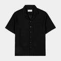 Exclusive Jacquard Ornate Printed Mens Short Sleeve Shirt (Black) — S — Front View