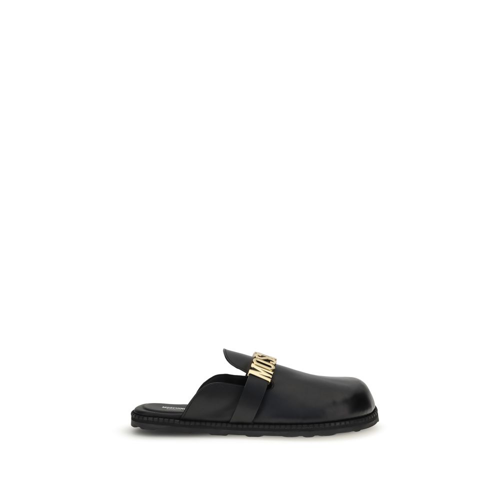 Moschino Black Calf Leather Bos Taurus Women's Mules