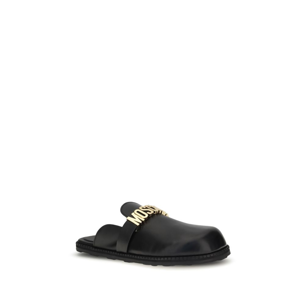 Moschino Black Calf Leather Bos Taurus Women's Mules