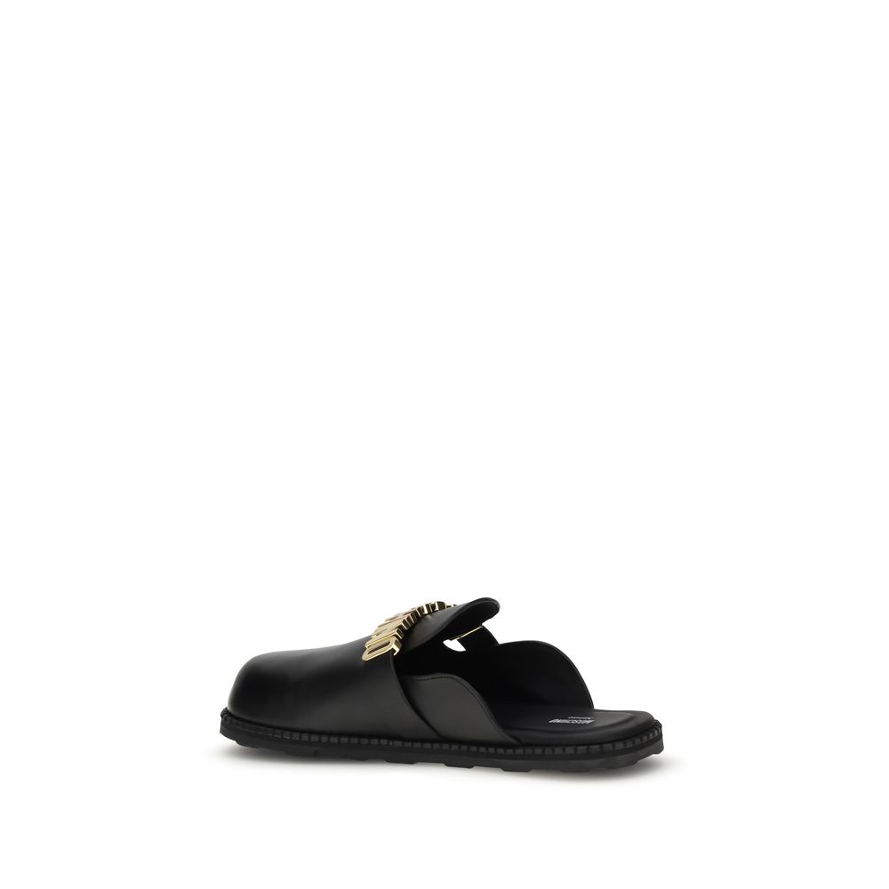Moschino Black Calf Leather Bos Taurus Women's Mules