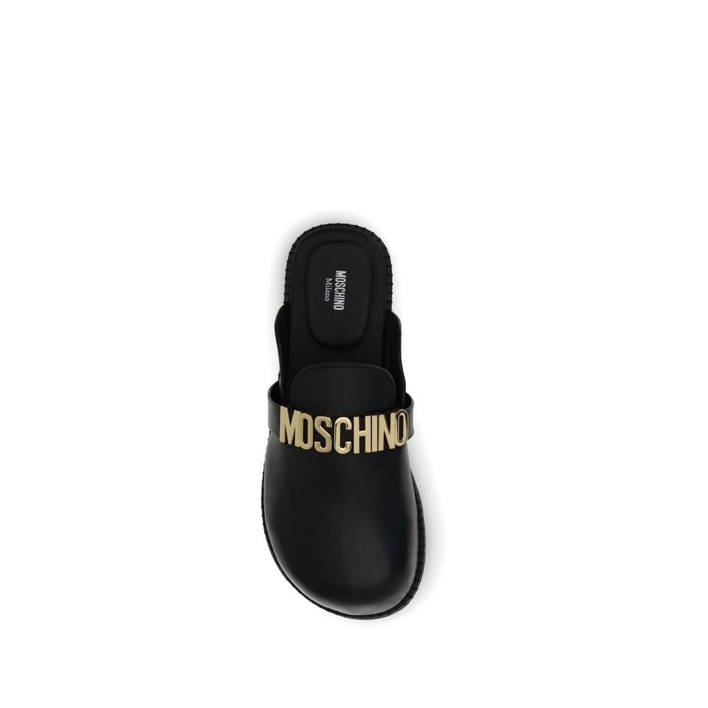 Moschino Black Calf Leather Bos Taurus Women's Mules