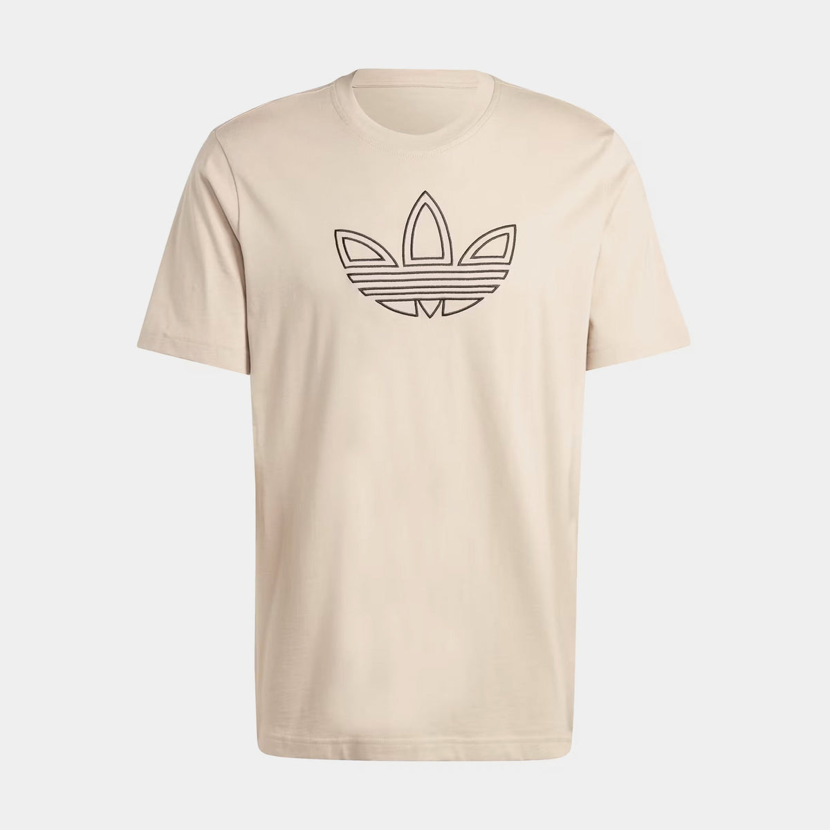Exclusive Outlined Trefoil Mens Short Sleeve Shirt (Beige/Black) — S — Front View