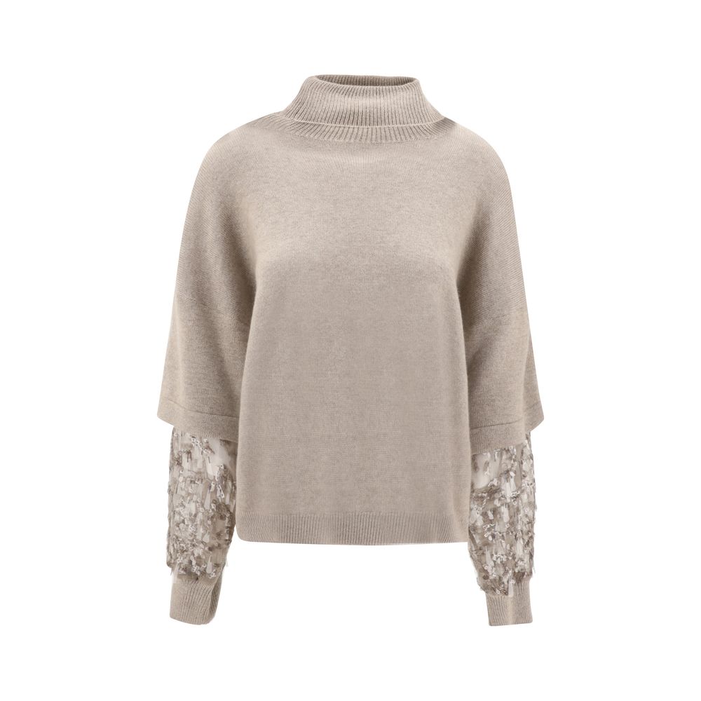 Brunello Cucinelli Brown Calf Leather Bos Taurus Women's Turtleneck