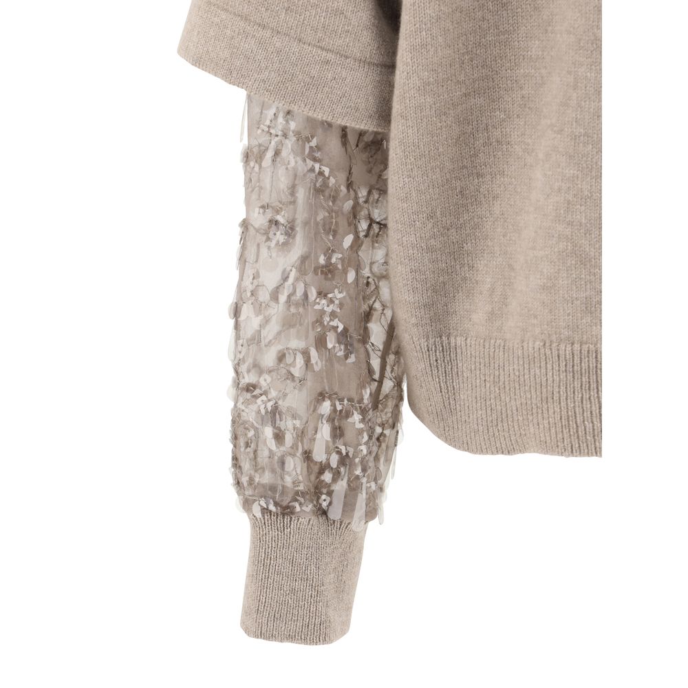 Brunello Cucinelli Brown Calf Leather Bos Taurus Women's Turtleneck