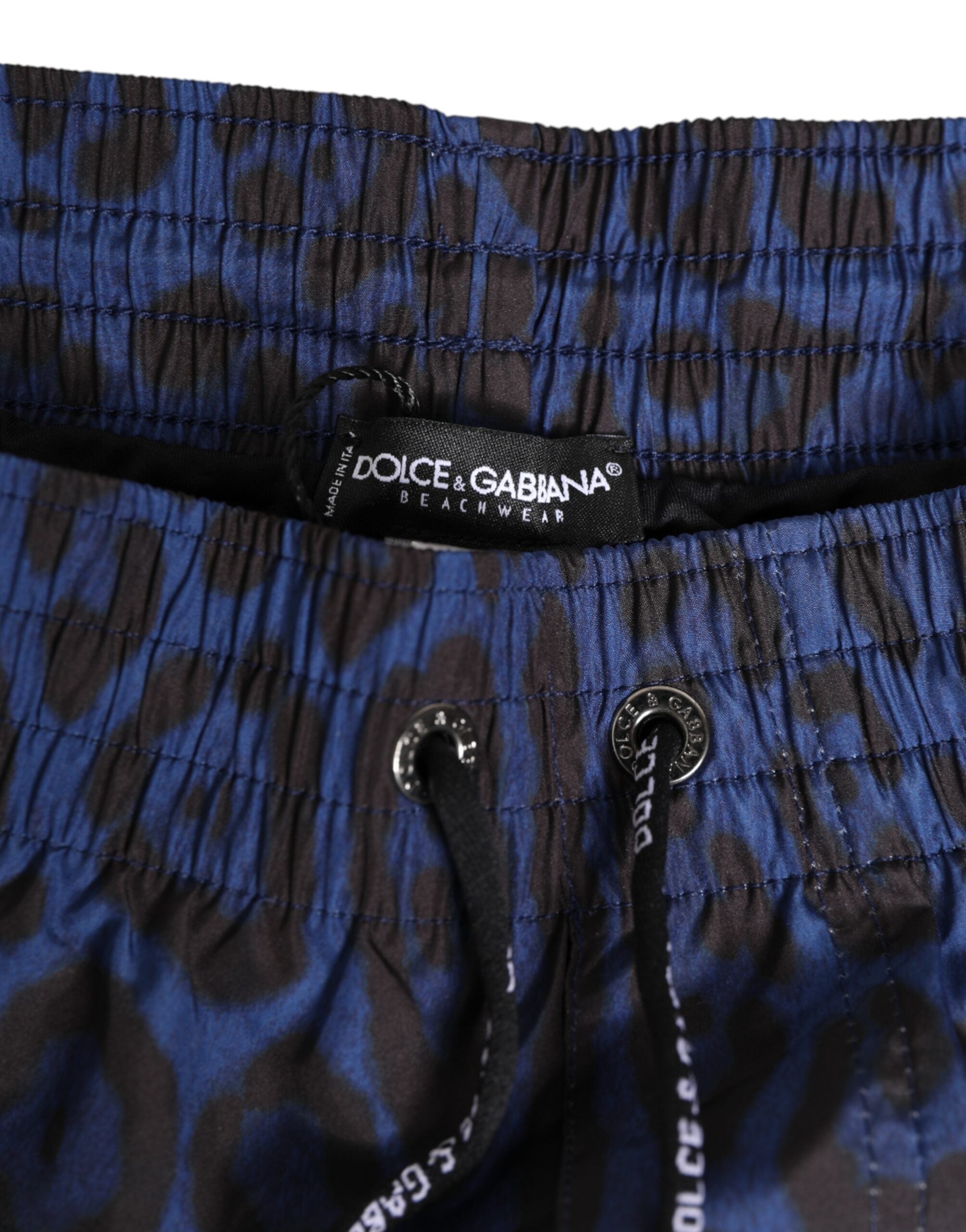 Dolce & Gabbana Blue Leopard Print Polyester Elastic Waistband Men's Swimwear