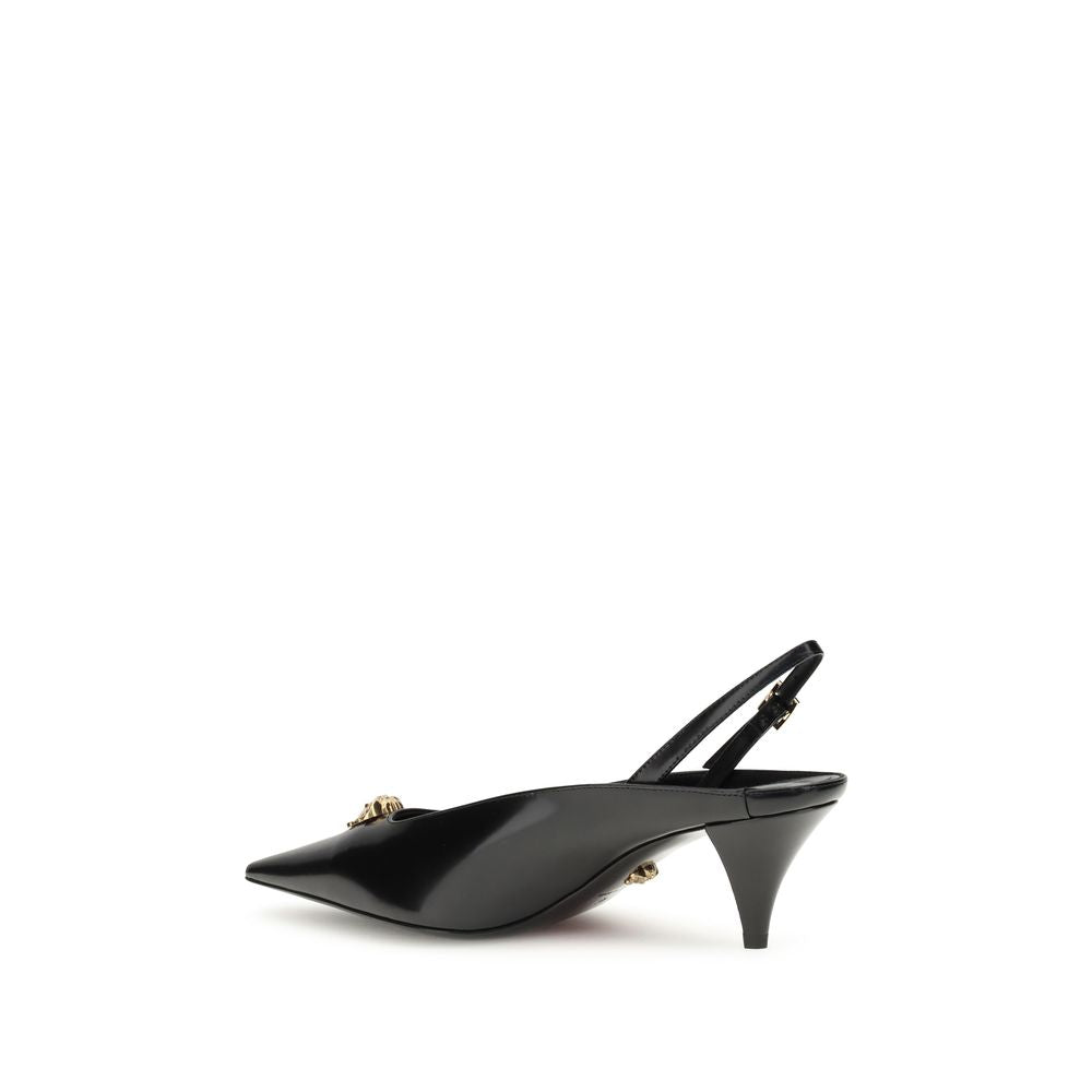 Versace Black Leather Mid Heel Women's Pumps
