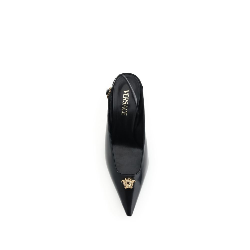 Versace Black Leather Mid Heel Women's Pumps