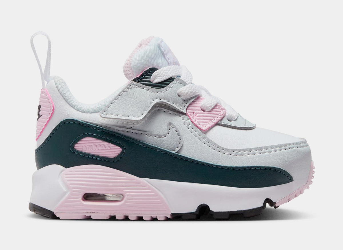 Exclusive Air Max 90 EasyOn Pink Foam Infant Toddler Lifestyle Shoes (White/Pink Foam/Armory Navy/Wolf Grey) — 2C — Front View