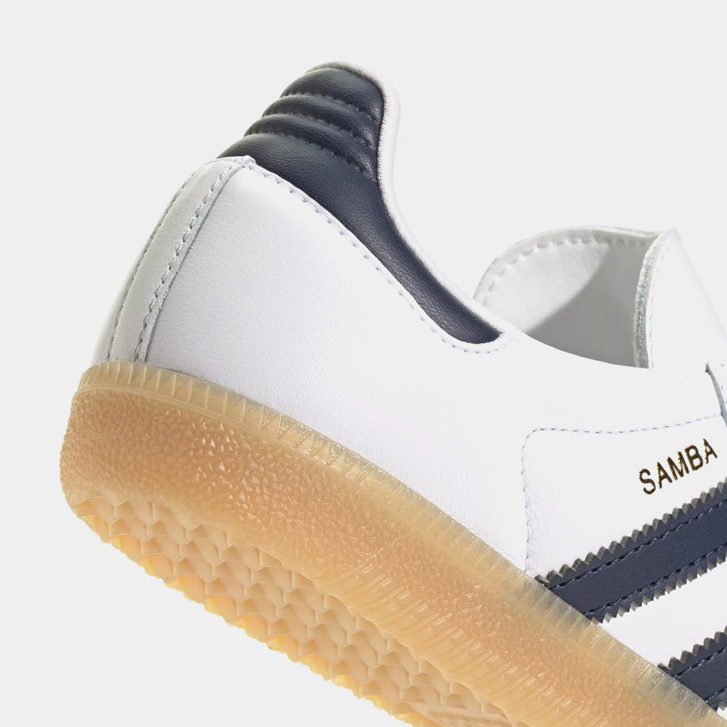 Exclusive Samba OG Grade School Lifestyle Shoes (Cloud White/Collegiate Navy/Gum) — 3.5Y — Back View