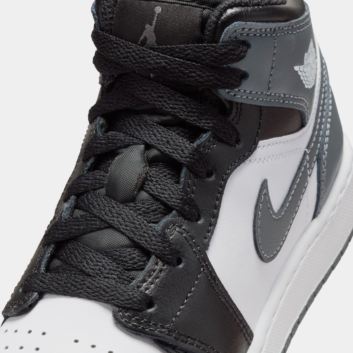 Exclusive Air Jordan 1 Retro Mid Iron Grey Grade School Lifestyle Shoes (Black/White/Iron Grey) — 3.5Y — Side View