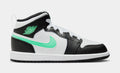 Exclusive Air Jordan 1 Mid Preschool Lifestyle Shoes (White/Green Glow/Black) — 10.5C — Front View