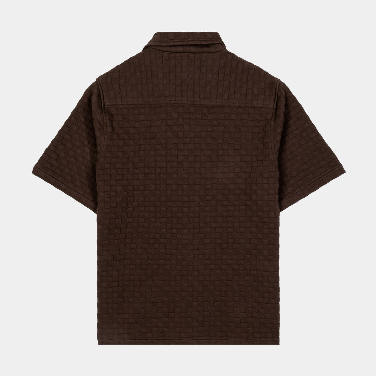 Exclusive Checkered Knit Mens Short Sleeve Shirt (Brown) — S — Side View